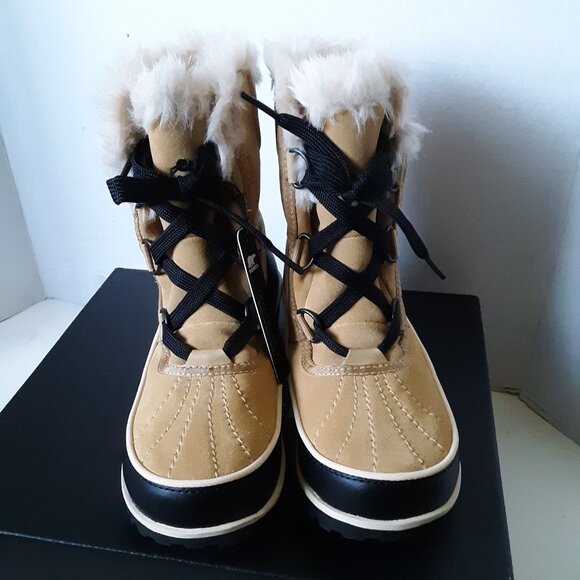 Sorel Tivoli II Women's Boot size 5M Tan Suede Black Winter Fur Lined - Picture 2 of 11